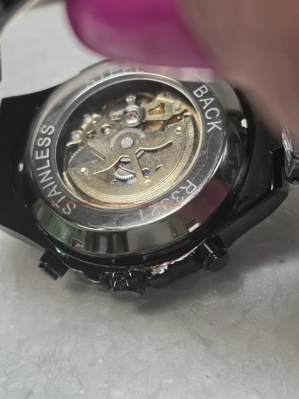 WINNER Black Skeleton Mechanical Watch with Tachymeter Bezel